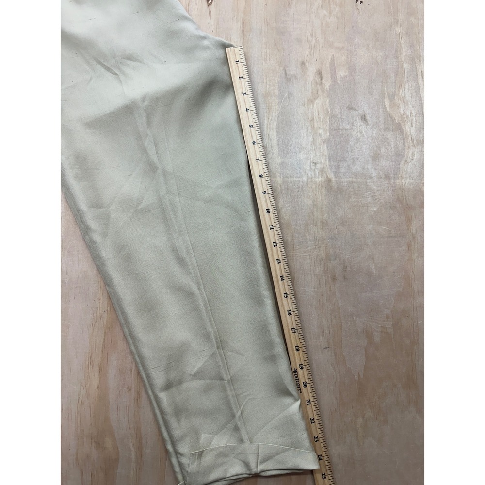 Ann Taylor Womens 8 Tan 100% Silk Cuffed Straight Leg Trousers High Rise Pants - Picture 6 of 7